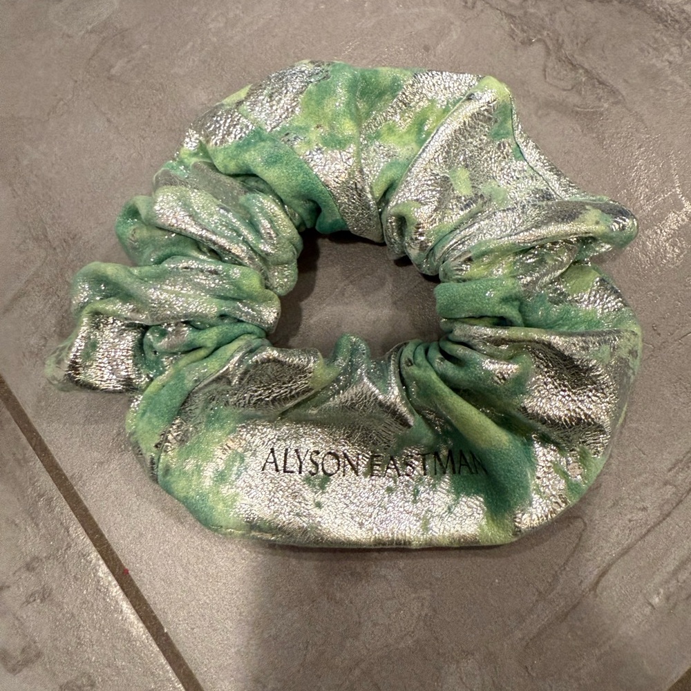 Limited Edition Alyson Eastman Green Metallic Leather Scrunchie Lambskin Suede
